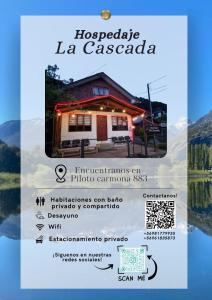 a flyer for a hotel with a picture of a house at La cascada in Futaleufú