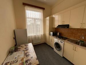 a small kitchen with a sink and a washer at Aviator Apartment in Bina +27 photos