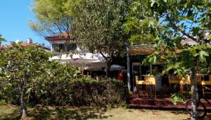 a house with trees and chairs in front of it at Guest House Nina in Novigrad Istria