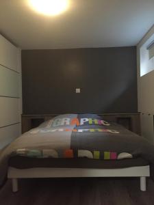 1 dormitorio con 1 cama con pared negra en Le Clos du Silberthal, en Steinbach