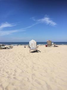 two lawn chairs sitting on a sandy beach at Sea & Dunes in Scheveningen