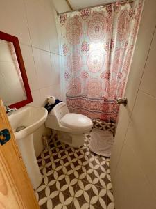 a small bathroom with a toilet and a sink at Tiny House Camino 3 in Puerto Natales