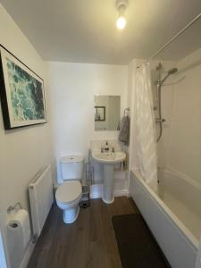 ein Badezimmer mit Toilette, Waschbecken und Dusche in der Unterkunft Flat in Filton Mod Rolls Royce gkn in Bristol