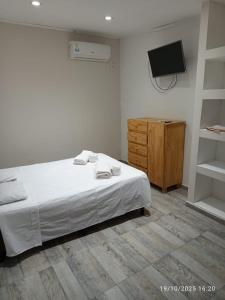 een slaapkamer met een bed en een tv aan de muur bij la shey sauce in Sauce Viejo