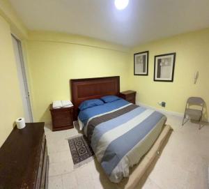 ein Schlafzimmer mit einem großen Bett und einem Stuhl in der Unterkunft Los Colibries in Mexiko-Stadt + 15 Fotos