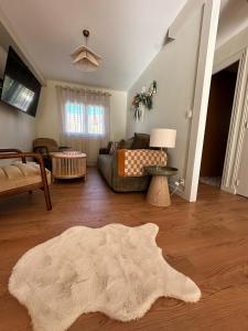 a living room with a couch and a rug at L'écrin du sancy in La Bourboule