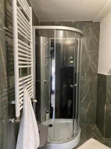 um banheiro com chuveiro, vaso sanitário e pia em Kuća za odmor ZAGREB,REBRO,MAKSIMIR,CENTAR Marko em Zagreb