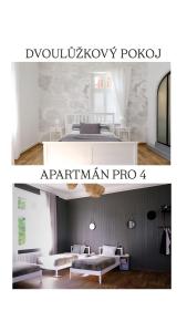 a room with a bed and a room with a couch at Ubytování Javorka in Česká Třebová