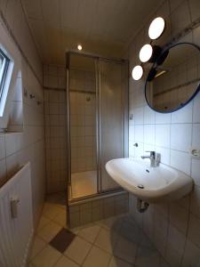 a bathroom with a sink and a shower at Ferienhaus Lukas in Zinnowitz
