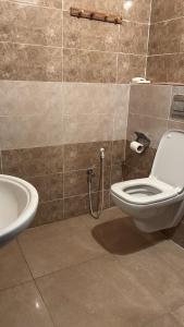 a bathroom with a toilet and a sink at Dar Fatma Toujane in Tūjān