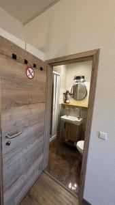 a bathroom with a toilet and a sink at Rose Boardinghouse 24h-7d Self Check-In Automat in Großbottwar +27 photos