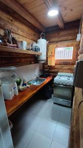 a kitchen with a sink and a stove at Cabañas Rústicas Entre Montañas in Tunuyán
