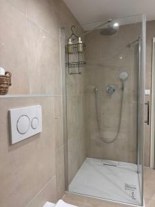 a shower with a glass door in a bathroom at Chambre Élégance et confort a Esch in Esch-sur-Alzette +16 photos