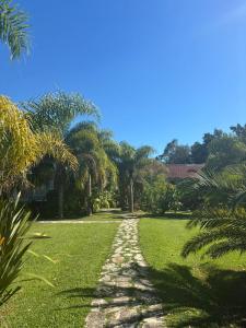 a dirt road in a yard with palm trees at PATO NEGRO in Tigre