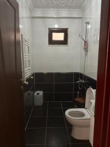 a bathroom with a toilet and a window at House overlooking a lake 