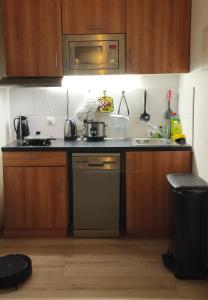 a kitchen with a stove and a microwave at AECOspires CoWorkStel in Munich