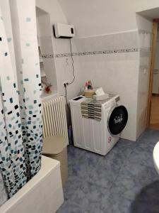 a small room with a heater and a toilet at Alpine's Apartment in Arnoldstein