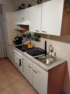 a kitchen with white cabinets and a sink at Alpine's Apartment in Arnoldstein