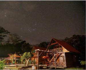 een huis onder een sterrenhemel 's nachts bij Aroldo Amazon Lodge in Puerto Maldonado