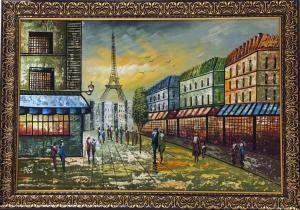 a painting of a city with people walking down a street at B Dot in Gaushala +23 photos
