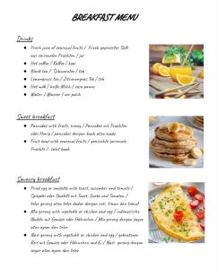a page of a recipe for a breakfast menu at Sonnenhouse Lombok Kertaraharja in Luk