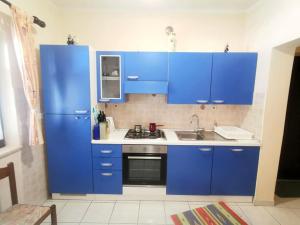 a blue kitchen with a sink and a refrigerator at Wohnung Katarina Auf Der Insel Pag in Zubovići