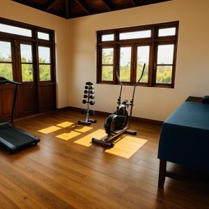 a room with a gym with two exercise bikes at Pearl Paradise Villa in Awariwatta