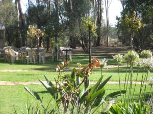 a park with tables and chairs in the grass at Gunyah Valley Retreat in Goornong