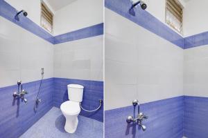 zwei Bilder eines Badezimmers mit Toilette in einem Zimmer in der Unterkunft Super Townhouse Auroville Beach Formerly De Heritage in Kottakupam