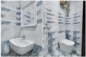 two pictures of a bathroom with a sink and a toilet at Collection O Kachiguda Bus Terminal Hyderabad in Hyderabad