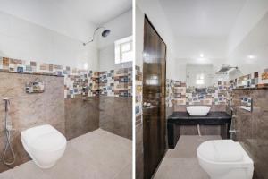 two pictures of a bathroom with a toilet and a sink at Super Townhouse Lighthouse Beach Formerly Neel Sagar in Puri