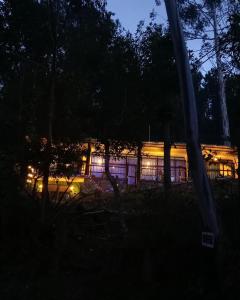 a building lit up at night with lights at Ravan Pine Nature Retreat in Ella
