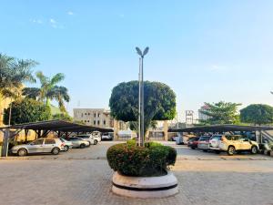 a tree in a planter in a parking lot at Jun Yue 9 Hotel Kano in Kano +43 photos