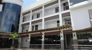 a large white building with a palm tree in front of it at Peridot Suites in Buhangin