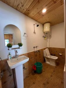 ein Badezimmer mit Waschbecken und Toilette in der Unterkunft Himtrek Stays Katagala in Kasol