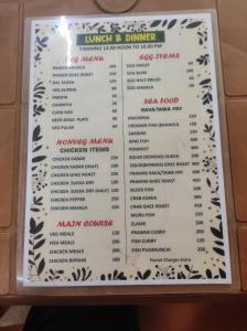 a picture of the menu for lunch and dinner at Adhvaya stay in in Kumta +2 photos