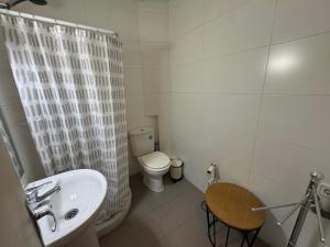 une salle de bain blanche avec un lavabo et des toilettes dans l'établissement Immodelpas Griffon, au Pas de la Case