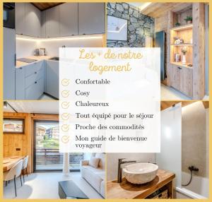 un collage di foto di una cucina e di un bagno di L'Élégance Alpine I Centre Les Gets a Les Gets Altre 24 foto