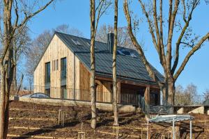 een houten huis met een schilddak bij Rezidence Za Vodou - Čáp in Cerny Dul