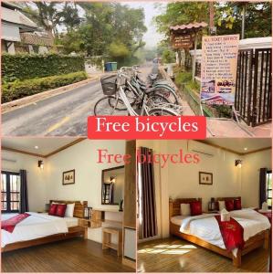 Dos fotografías de una habitación de hotel con dos camas. en Liberty Place, en Luang Prabang