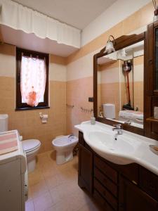 een badkamer met een wastafel, een toilet en een spiegel bij Mono Villaggio Del Sole in Limone Piemonte