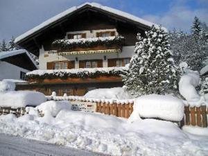 a house covered in snow in front of a house at Haus König Fewo in Türnitz