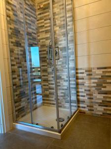 a shower with a glass door in a room at Relax Apartment in San Salvo