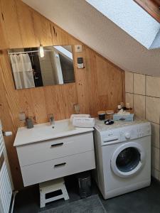 a bathroom with a washing machine and a sink at Maison Alsacienne in Nothalten +32 photos