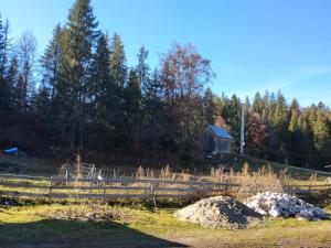 a farm with a wooden fence and a barn at Casa Dominic in Gîrda de Sus