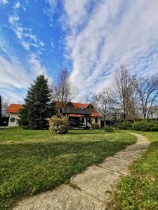 a house with a pathway in front of a yard at Cabana 23 - Avrig in Avrig
