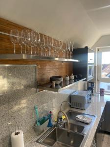 a kitchen with a sink and some wine glasses at City Apartments Bobenheim-Roxheim- Modern und Luxurious in Bobenheim-Roxheim +28 photos