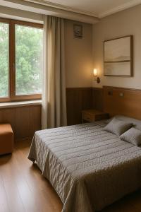 索非亚加利福尼亚酒店的一间卧室，配有一张大床和一扇窗户。