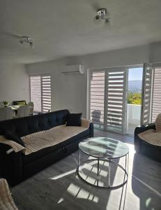 a living room with a couch and a glass table at Villa Milla in Veles
