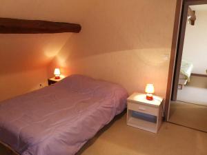 a bedroom with a bed and two lamps on tables at Gîte de charme en Sologne, 6 pers, équipements complets, idéal découvertes nature et châteaux - FR-1-491-333 in Souvigny-en-Sologne